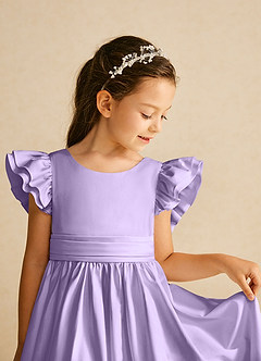Azazie Piglette Flower Girl Dresses Lilac A-Line Bow Matte Satin Dress image3