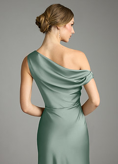 Azazie Emerson Bridesmaid Dresses Silver Sage Mermaid Off the Shoulder Stretch Satin Dress image7