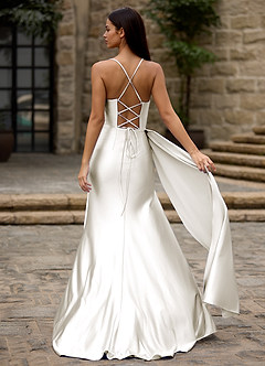 Drape Weiß Satin-Ballkleid image2