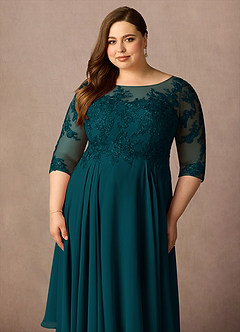 Azazie Marge Mother of the Bride Dresses Pine A-Line Scoop Lace Chiffon Dress image11