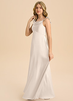 Azazie Gumdrop Junior Robe Empire en Satin extensible Plissé Albâtre Blanc image5