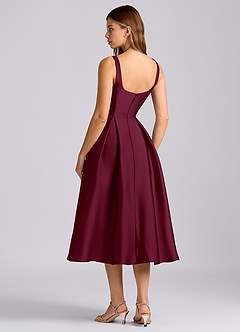 Azazie Amalie Bridesmaid Dresses Mulberry A-Line Pleated Stretch Satin Dress image5