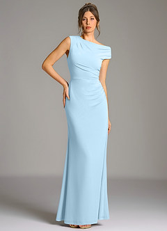 Azazie Nazanin Robes de demoiselle d'honneur Robe Sirène en Jersey extensible de qualité supérieure Épaule décolletée Bleu Ciel image5