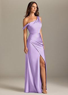 Azazie Madelyn Bridesmaid Dresses Lilac Mermaid Off the Shoulder Stretch Satin Convertible Dress image4