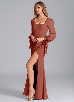 Azazie Mero Bridesmaid Dresses Auburn Mermaid Long Sleeve Chiffon Dress image7