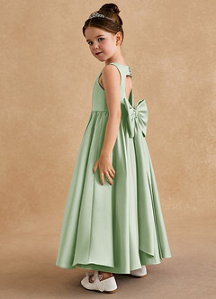 Azazie Bettie Flower Girl Dresses Dusty Sage A-Line Bow Matte Satin Dress image3