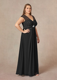 Azazie Star Mother of the Bride Dresses Black A-Line V-Neck sequins Chiffon Dress image9