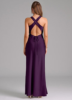 Azazie Evadne Bridesmaid Dresses Grape A-Line Pleated Stretch Satin Dress image2