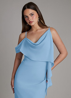 Azazie Yura Robes de demoiselle d'honneur Robe Sirène en Mousseline de soie Épaules dénudées Poudre Bleue image2