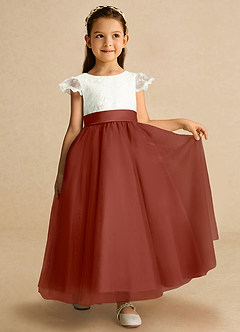 Azazie Pookie Flower Girl Dresses Auburn A-Line Lace Tulle Dress image4