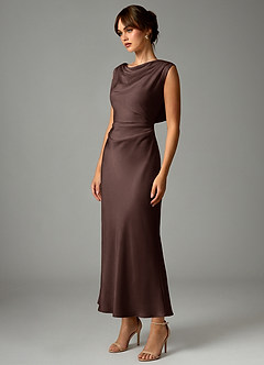 Azazie Kieryn Robes de demoiselle d'honneur Robe Sirène en Satin extensible Plissée Ganache image3