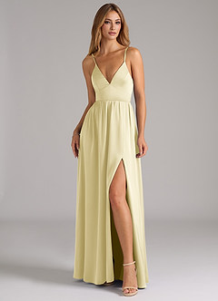 Azazie Aaida Vestidos de damas de honor Vestido de Sorbete De Limón de Satén Elástico de Corte en A con Corsé image4