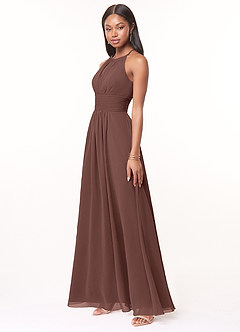Azazie Bonnie Bridesmaid Dresses Espresso A-Line Keyhole Ruched Chiffon Dress image3