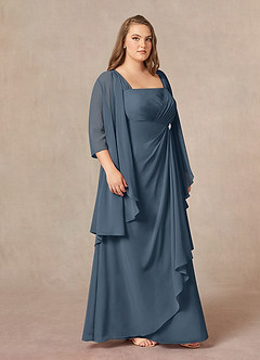 Azazie Weisz Mère de la mariée Robes Robe Trapèze en Mousseline de soie Encolure carrée plissée Neptune image9