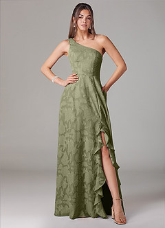 Azazie Ellianna Bridesmaid Dresses Pistachio A-Line One Shoulder Floral Burnout Dress image1