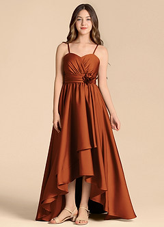 Azazie Catalina Junior Jurk van Stretch Satijn met A-Lijn Sweetheart Halslijn Kaneel image1