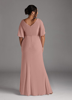 Azazie Louanne At-home Try On Dresses Dusty Rose Mermaid Boatneck Pleated Luxe Knit Dress image9