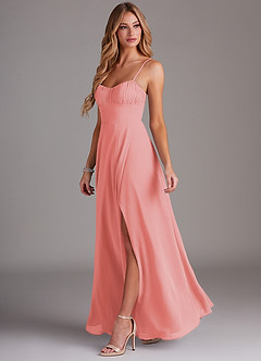 Azazie Breonna Bridesmaid Dresses Coral A-Line Sweetheart Neckline Chiffon Dress image3