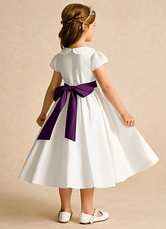 Azazie Deary Flower Girl Dresses Ivory Grape A-Line Bow Cotton Dress image4