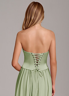 Azazie Cadence Bridesmaid Dresses Dusty Sage A-Line Corset Stretch Satin Convertible Dress image6
