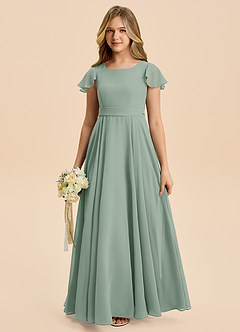 Azazie Cady Junior Silver Sage A-Line Pleated Chiffon Dress image1