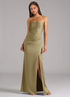 Azazie Marla Robes de demoiselle d'honneur Robe Fourreau Convertible en Satin extensible Sans bretelle Vert Mousse image4