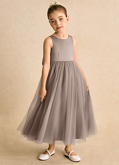 Azazie Solia Flower Girl Dresses Taupe Ball-Gown Bow Tulle Dress image4