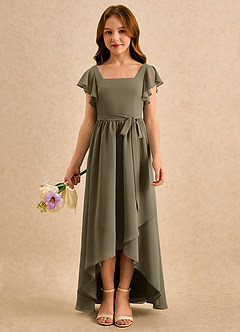 Azazie Milly Girls Formal Flower Girl Dresses Willow Green A-Line Pleated Chiffon Dress image3