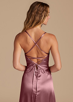 Azazie Mei Bridesmaid Dresses Vintage Mauve A-Line Metallic Satin Dress image2