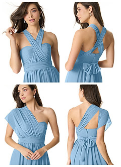 Azazie Olani Abiti da Damigella Abito Convertibile A-Line in Chiffon a Spalla Scoperta Blu Acciaio image8