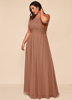 Azazie Ginger Bridesmaid Dresses Bronzer A-Line Halter Pleated Chiffon Dress image12
