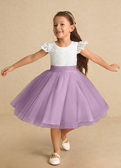 Azazie Vetty Flower Girl Dresses Ivory Wisteria A-Line Lace Tulle Dress image5