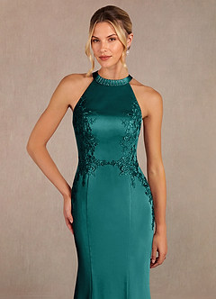 Azazie Tyra vestidos de madre de la novia Vestido de Pavo Real de Satén Elástico de Sirena con Encaje image4