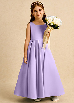 Azazie Pepper vestidos de niña de las flores Vestido de Lila de Satin Mate de Corte En A con Plisado image6
