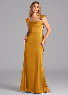 Azazie Adi Vestidos de madrinha de casamento Vestido Caramelo de Cetim elástico de Linha A com Plissado image4