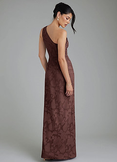 Azazie Akilah Jurken voor bruidsmeisjes Jurk van Bloemen Burn-out met Zeemeermin One-shoulder Espresso image2