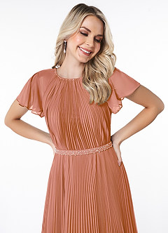 Azazie Kara Modest brudtärna klänningar Klänning A-Line Plisserad Golvlängd Chiffong image5
