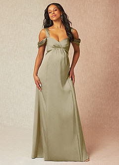 Azazie Rhea vestidos de dama de honor de maternidad Vestido de Corte En A Off The Shoulder Plisado Hasta el suelo Satén Elástico image4
