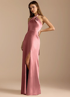 Azazie Tracie Bridesmaid Dresses Rosette A-Line Pleated Metallic Satin Dress image4