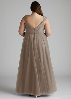Azazie Luxi Brautjungfernkleider A-Linie Plissee Tüll Kleid Taupe image10