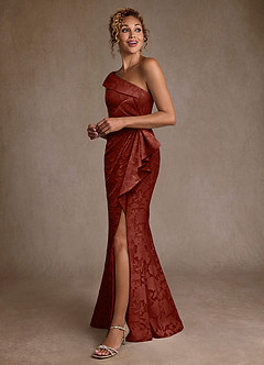 Azazie Hampton Moeder van de bruid jurken Zeemeermin Jurk van Bloemen Burn-out One-Shoulder Terracotta image2