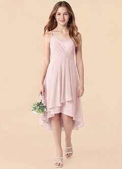 Azazie Mariam Junior Blushing Pink A-Line Pleated Chiffon Dress image1