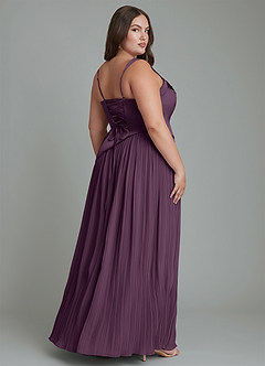 Azazie Stephanie Bridesmaid Dresses Plum A-Line Pleated Stretch Satin Dress image8