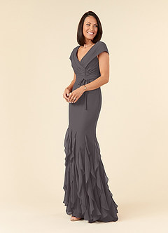 Azazie Bailora Mother of the Bride Dresses Steel Grey Mermaid Ruched Chiffon Dress image2