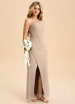 Azazie Eren Junior Taupe A-Line Pleated Chiffon Dress image1