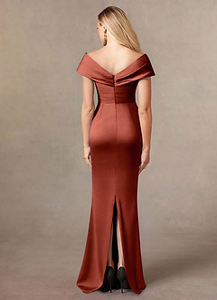 Azazie Ludlow Kleider für die Brautmutter Meerjungfrau-Linie Plissee Stretch-Satin Kleid Terrakotta image4