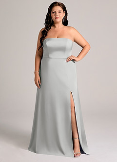 Azazie Wren Brudtärnklänningar Klä av A-Linje i Stretch Satin Axelbandslös Silver Konvertibel image6