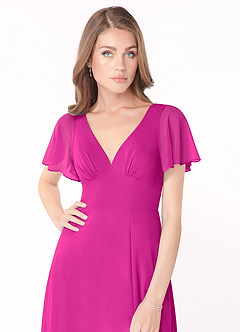 Azazie Kimber Bridesmaid Dresses Fuchsia A-Line Flounce Sleeve Chiffon Dress image8