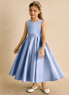 Azazie Junebuj Flower Girl Dresses Ice Ball-Gown Pleated Matte Satin Dress image3