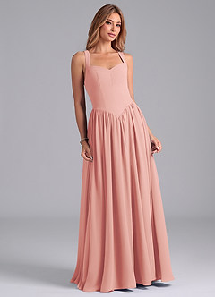 Azazie Francis Bridesmaid Dresses Rosette A-Line Corset Chiffon Dress image4